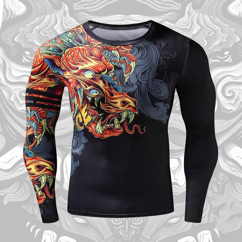 Men’s Dragon MMA Compression Rash Guard – Long Sleeve BJJ Grappling Training Shirt