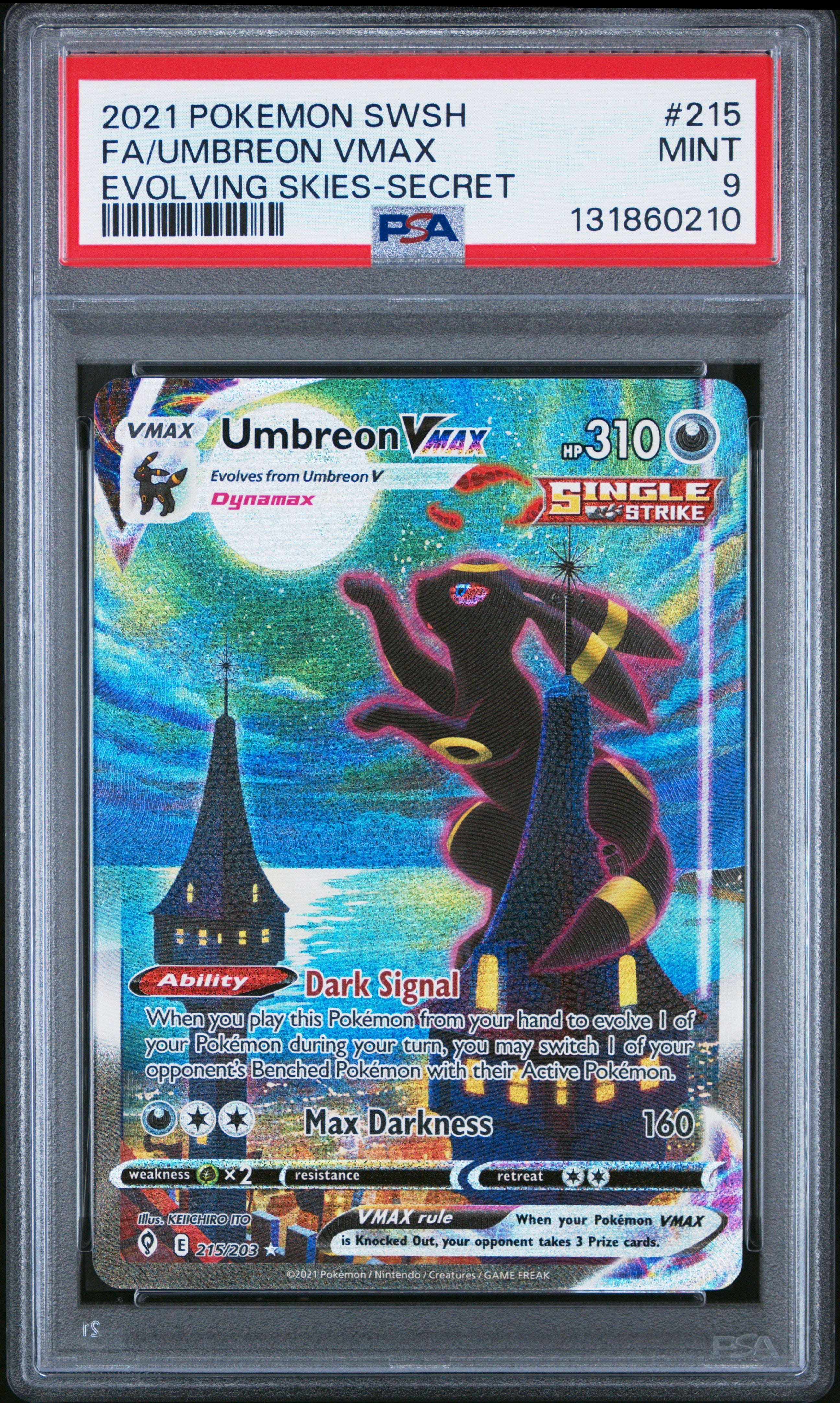 PSA 9 2021 POKEMON SWORD & SHIELD EVOLVING SKIES #215 FA/UMBREON VMAX EVOLVING SKIES-SECRET