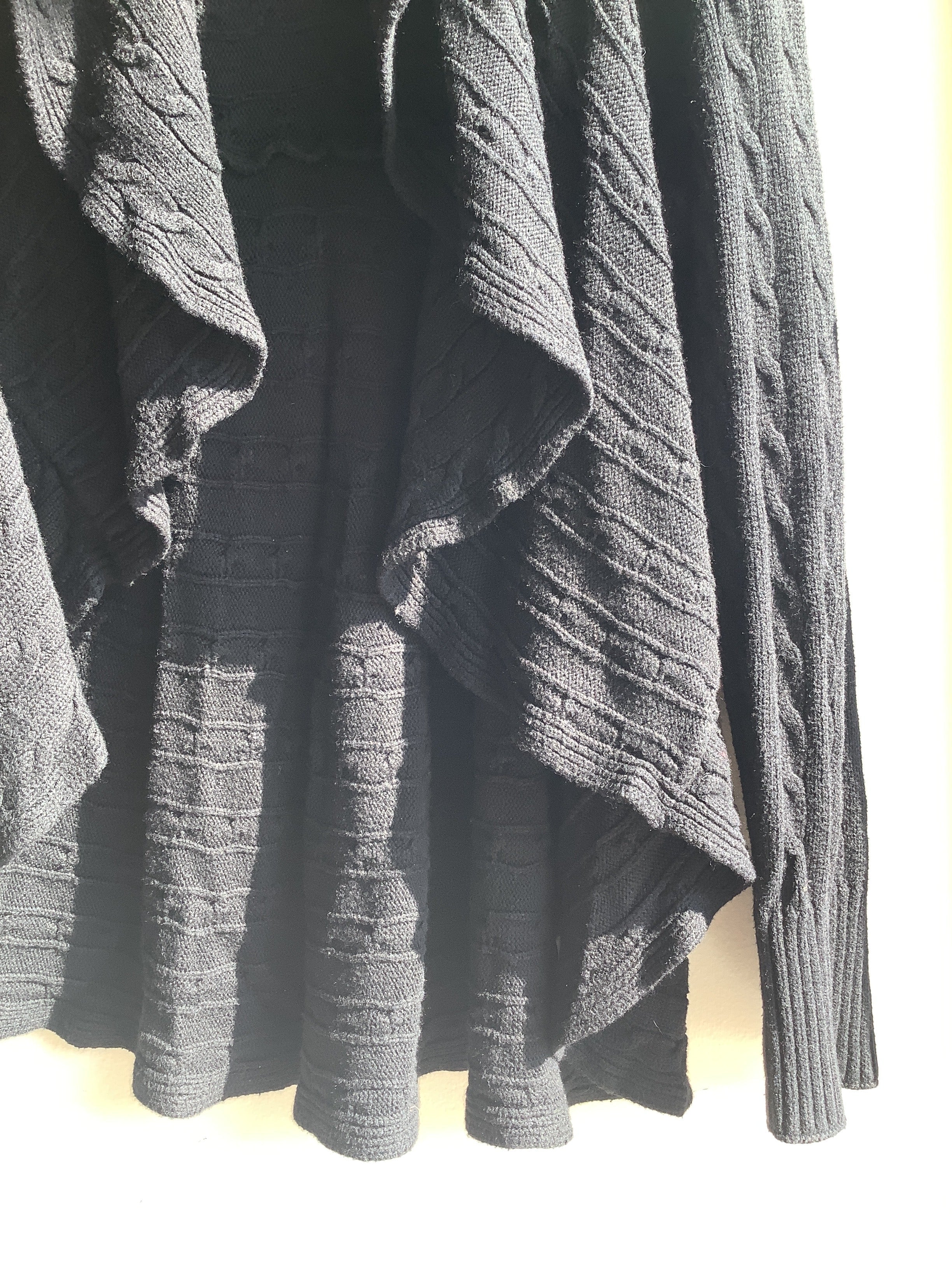 Vintage Black Draped Open-Front Cardigan