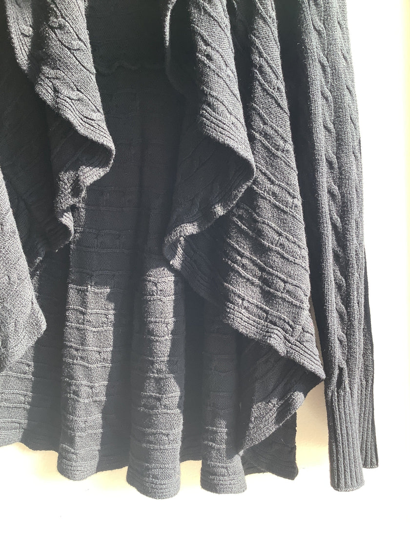 Vintage Black Draped Open-Front Cardigan