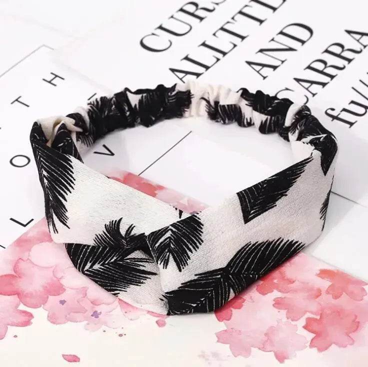 Women Retro Style Knotted Hairband floral Print Cross Headband