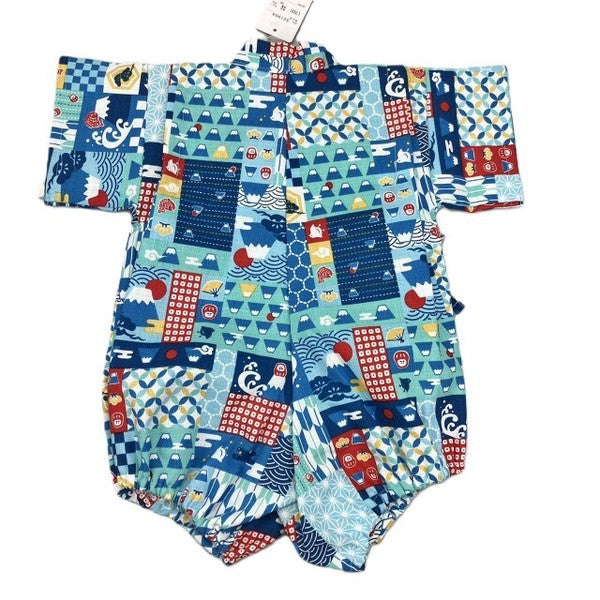 [Pre-Order] Made in Japan Jinbei Romper: Patchwork Fuji (Tsumugi Cotton) (Save 50% in January)