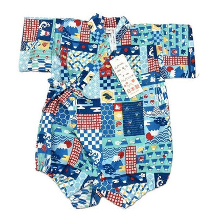 [Pre-Order] Made in Japan Jinbei Romper: Patchwork Fuji (Tsumugi Cotton) (Save 50% in January)