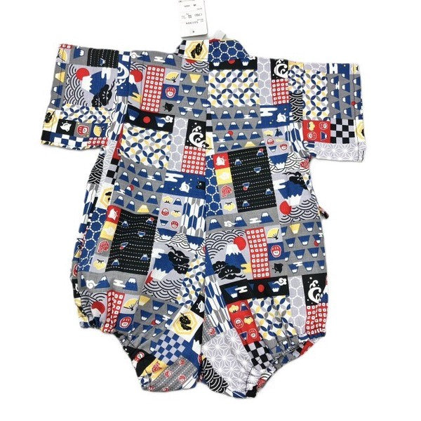 [Pre-Order] Made in Japan Jinbei Romper: Patchwork Fuji (Tsumugi Cotton) (Save 50% in January)
