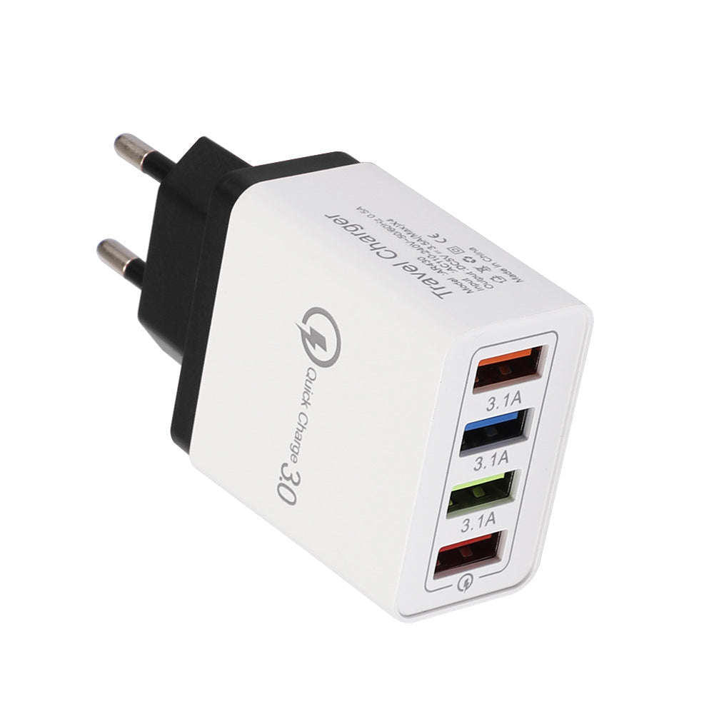 4-Port USB Wall Charger with Quick Charge 3.0 – EU, UK & US Plug | Multi-Colour