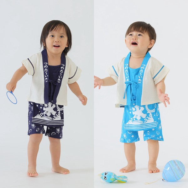 [Pre-Order] Happi-Style Jinbei Set: Shaved Ice Pattern 2-Piece Set with Apron Overall (Save 50% in January)