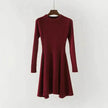 Autumn Winter Round neck Slim fit Mini Flared Sweater Dress