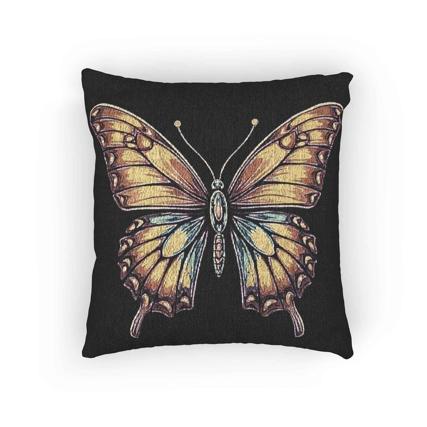 Golden Butterfly Woven Pillow | Tapestry Style Accent Cushion