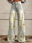 Graphic Printed Pants for Women – Stretch Denim Look Casual Trousers