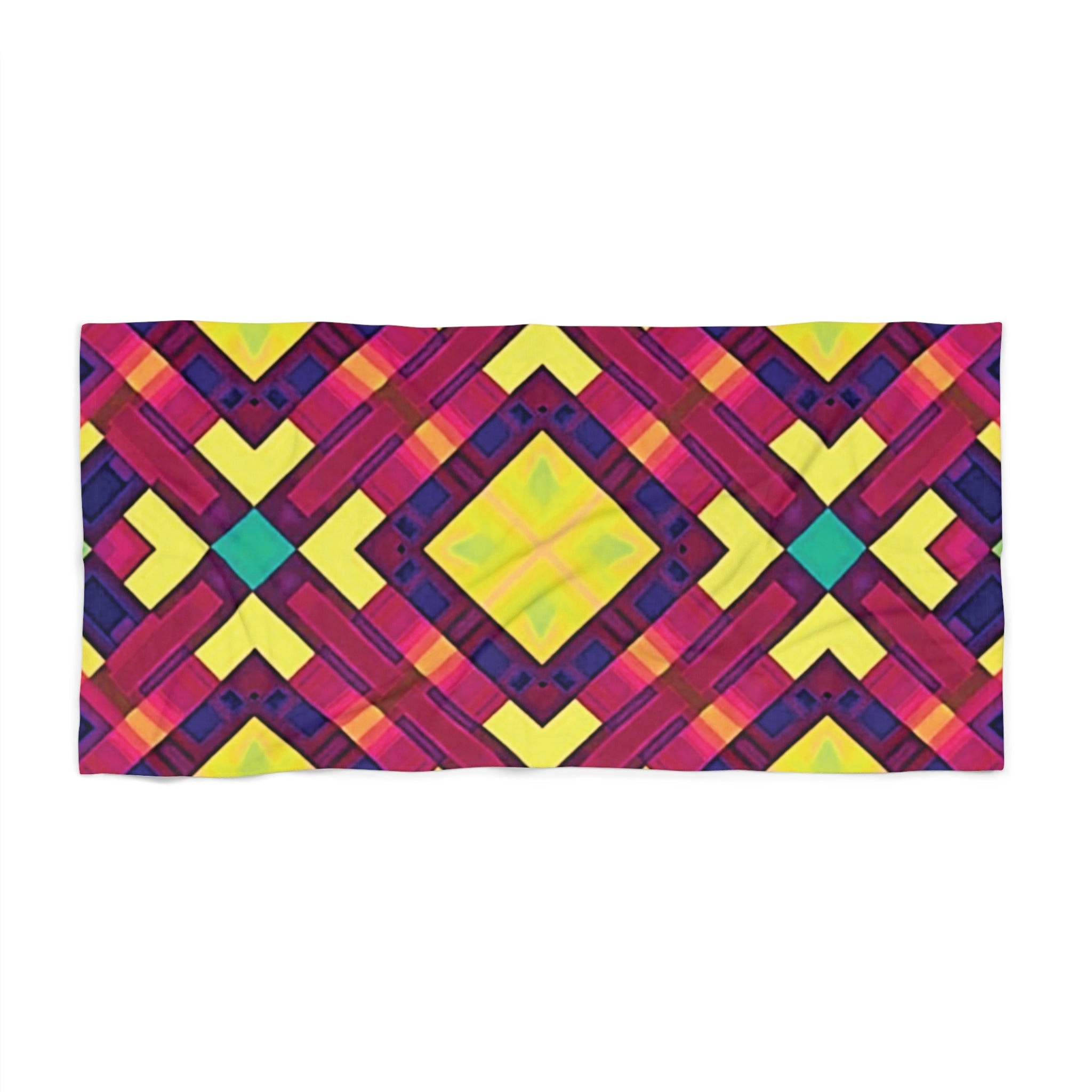 Vibrant Geometric Beach Towel — Neon Diamond Pattern