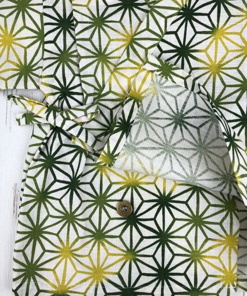 [Pre-Order] Made in Japan Jinbei Set: Hemp Leaf Pattern 2-Piece Set (Tsumugi Cotton) (Save 50% in January)