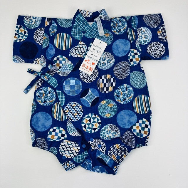 [Pre-Order] Made in Japan Jinbei Romper: Circle Pattern (Tsumugi Cotton) (Save 50% in January)