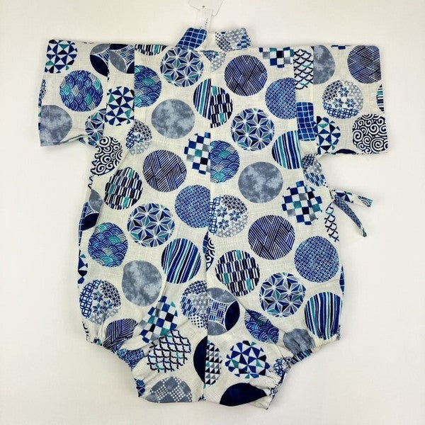 [Pre-Order] Made in Japan Jinbei Romper: Circle Pattern (Tsumugi Cotton) (Save 50% in January)