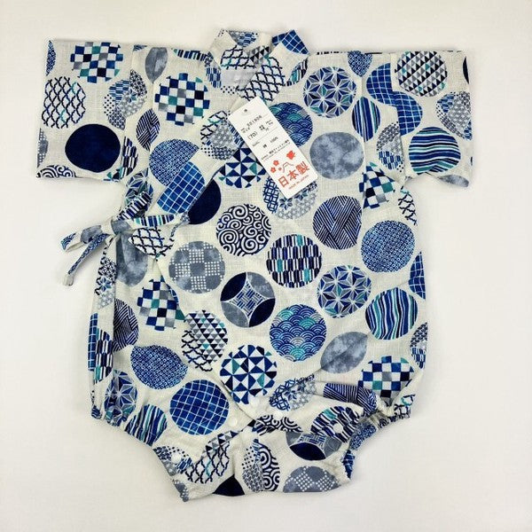 [Pre-Order] Made in Japan Jinbei Romper: Circle Pattern (Tsumugi Cotton) (Save 50% in January)