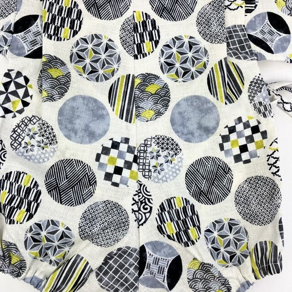 [Pre-Order] Made in Japan Jinbei Romper: Circle Pattern (Tsumugi Cotton) (Save 50% in January)