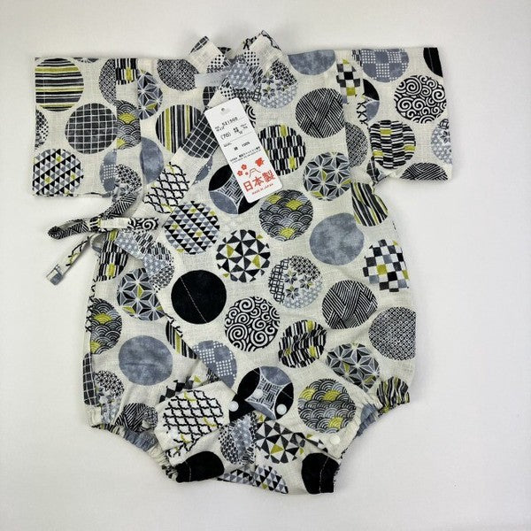 [Pre-Order] Made in Japan Jinbei Romper: Circle Pattern (Tsumugi Cotton) (Save 50% in January)