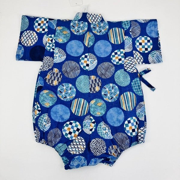 [Pre-Order] Made in Japan Jinbei Romper: Circle Pattern (Tsumugi Cotton) (Save 50% in January)