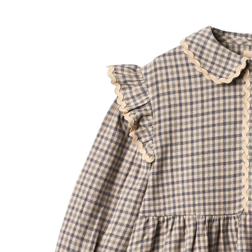 L/S Alissa Dress  | Blue Check | Wheat Kids