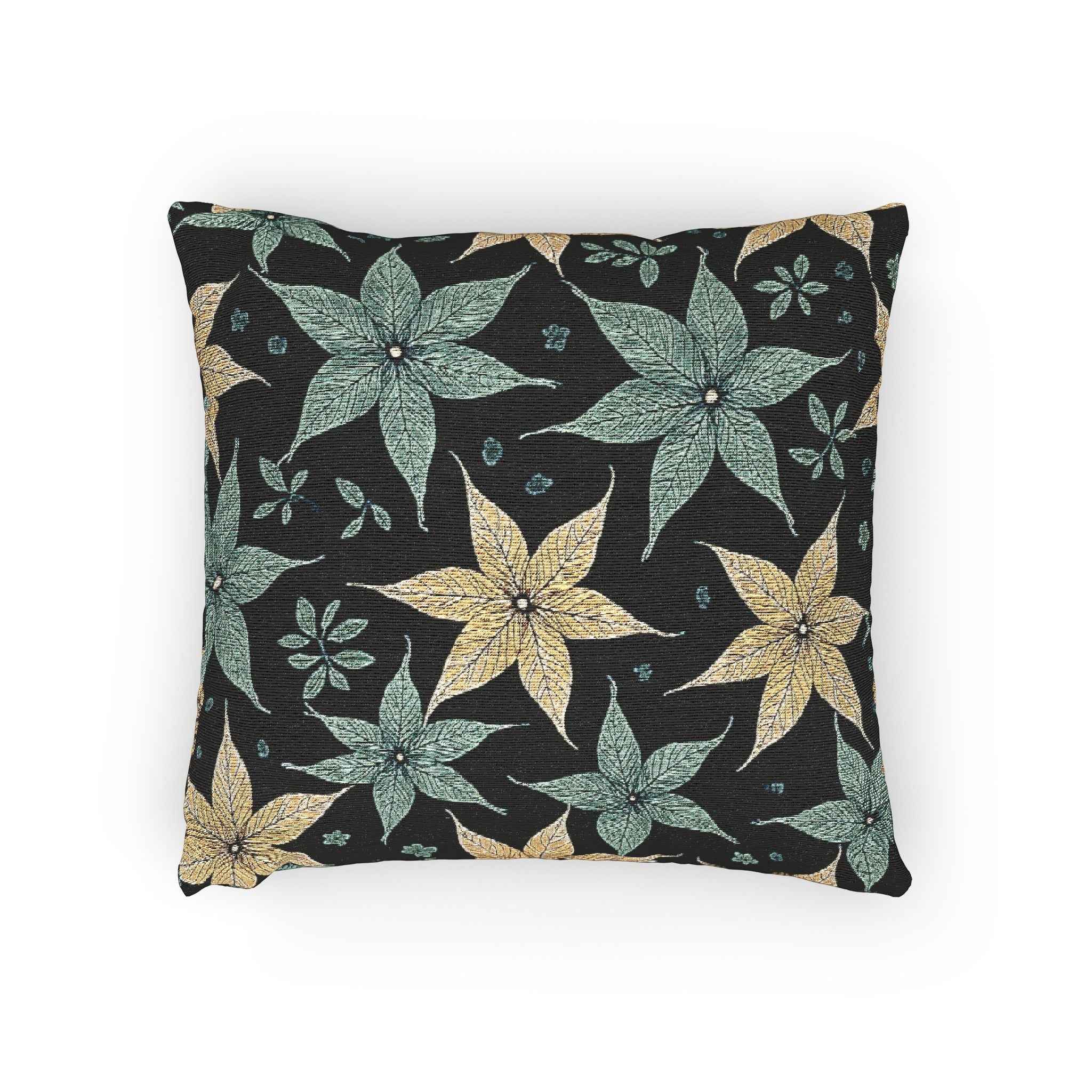 Star Floral Pattern Woven Pillow | Teal Gold Floral Throw Pillow