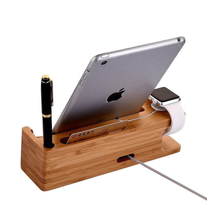 Wooden Table Desktop Dual Phone Holder