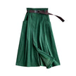 Solid Color Leisure Artistic Pocket High Waist Irregular flared Midi Skirt for work women