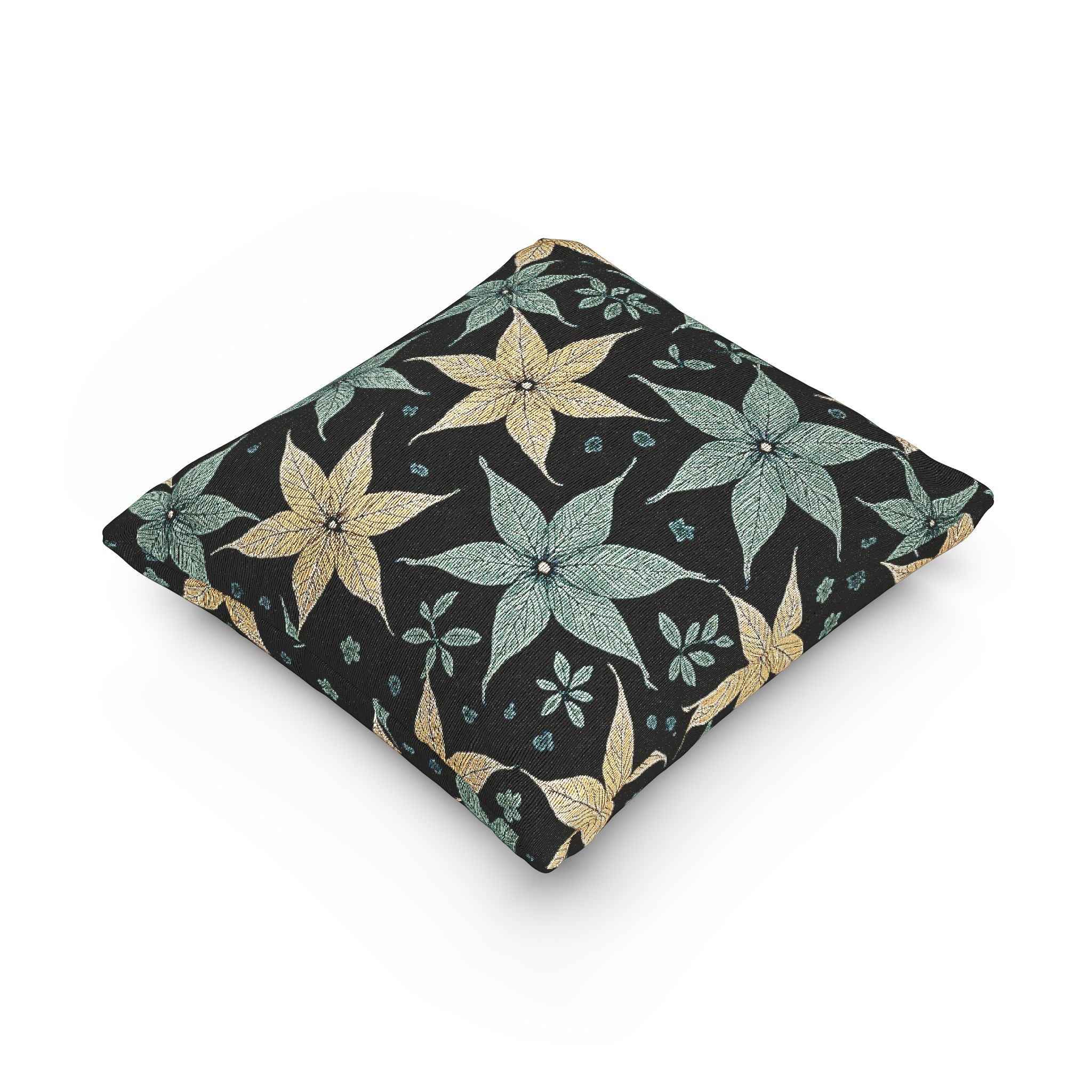 Star Floral Pattern Woven Pillow | Teal Gold Floral Throw Pillow