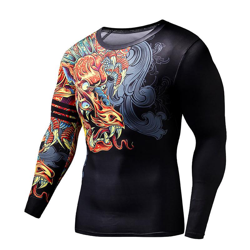 Men’s Dragon MMA Compression Rash Guard – Long Sleeve BJJ Grappling Training Shirt