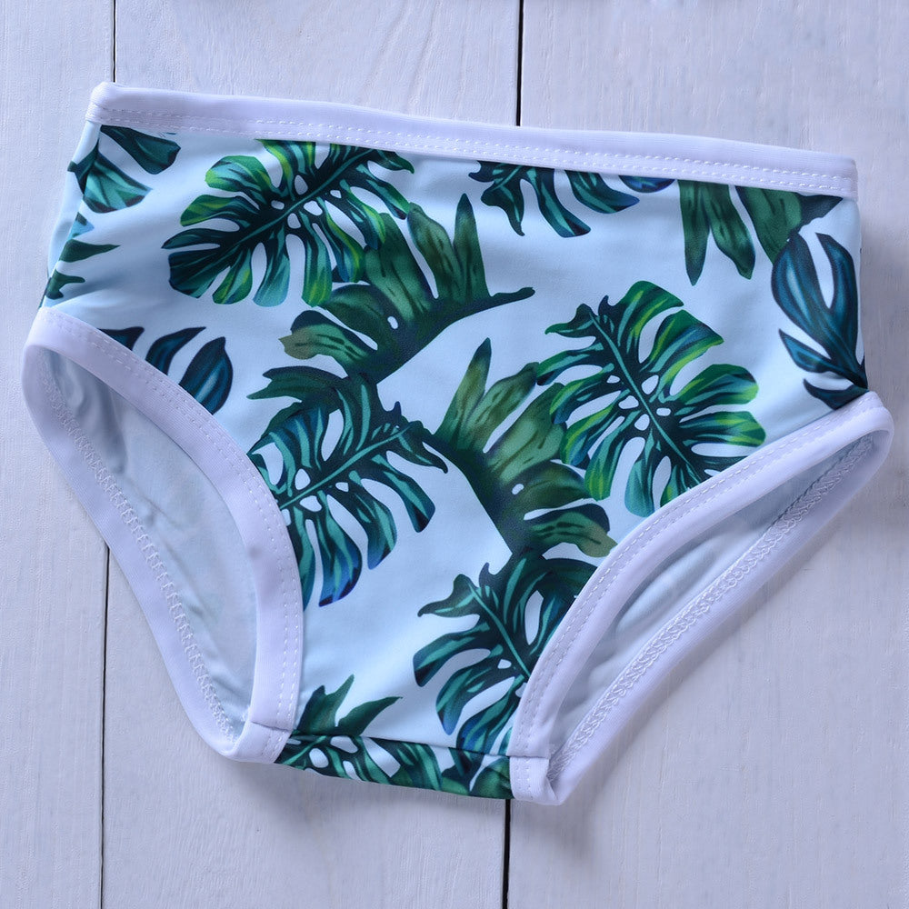Baby Girls 2-Piece Split Swimsuit – Leaf Print Polyester Swimwear for Kids (80–120cm)