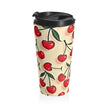 Cherry Pattern Stainless Steel Travel Mug — Retro Red Cherries Thermal Tumbler