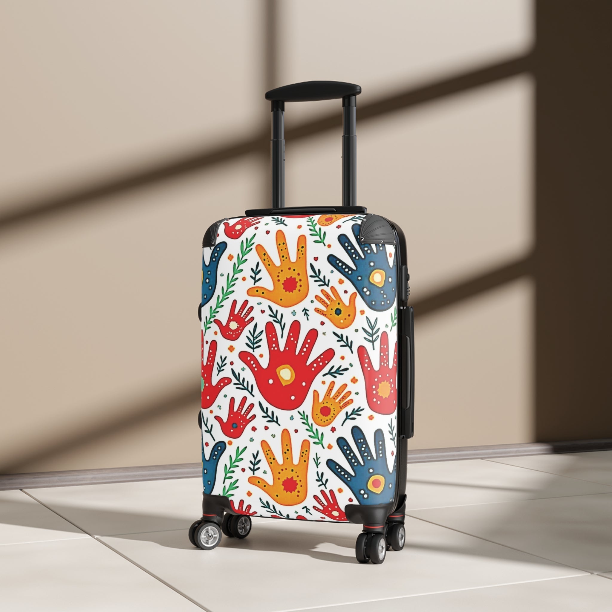 Colorful Handprint Pattern Suitcase — Playful Travel Carry-On for Kids & Families