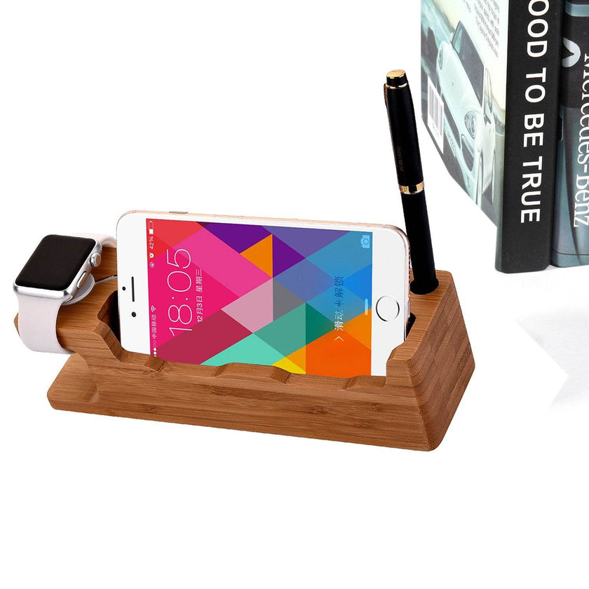 Wooden Table Desktop Dual Phone Holder