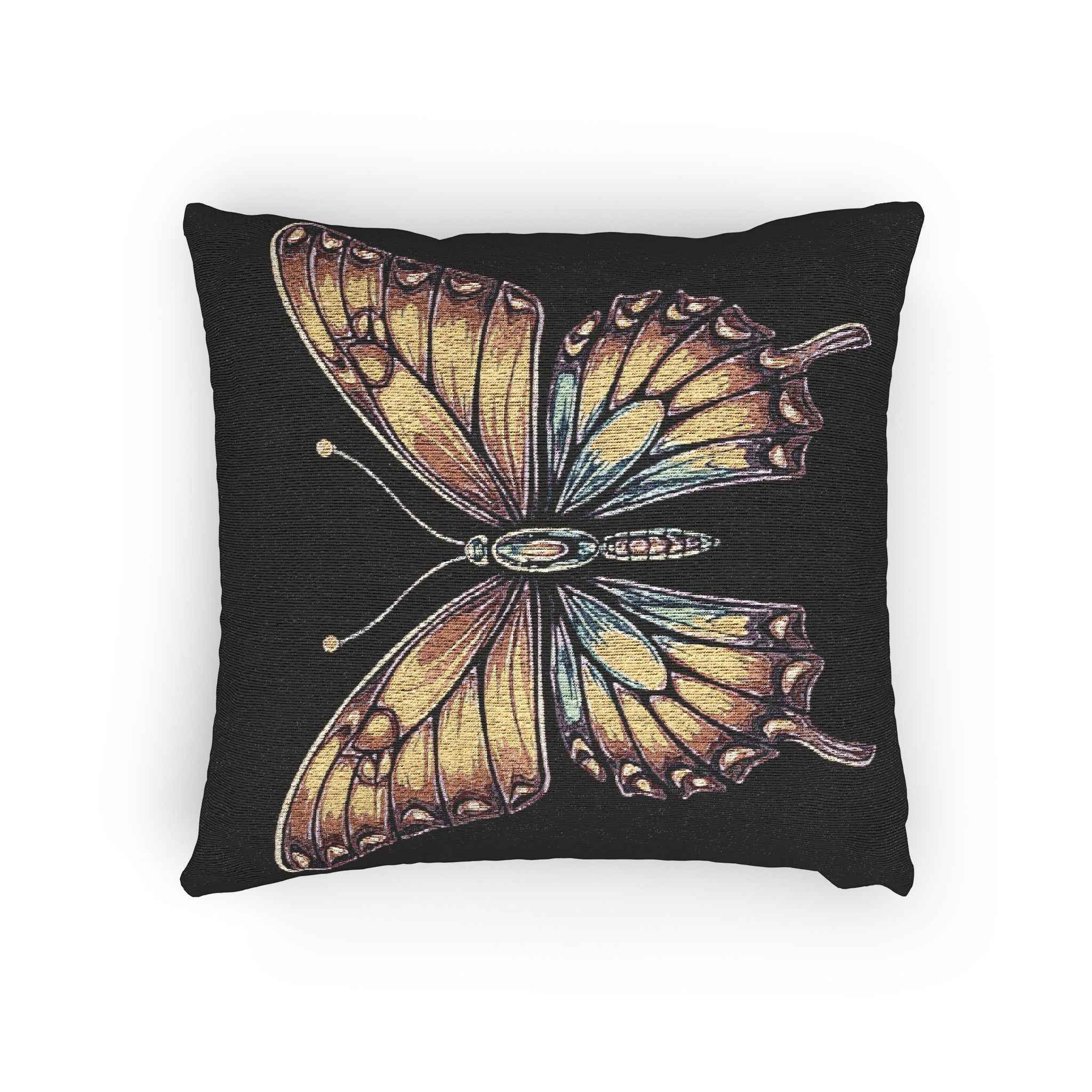 Golden Butterfly Woven Pillow | Tapestry Style Accent Cushion