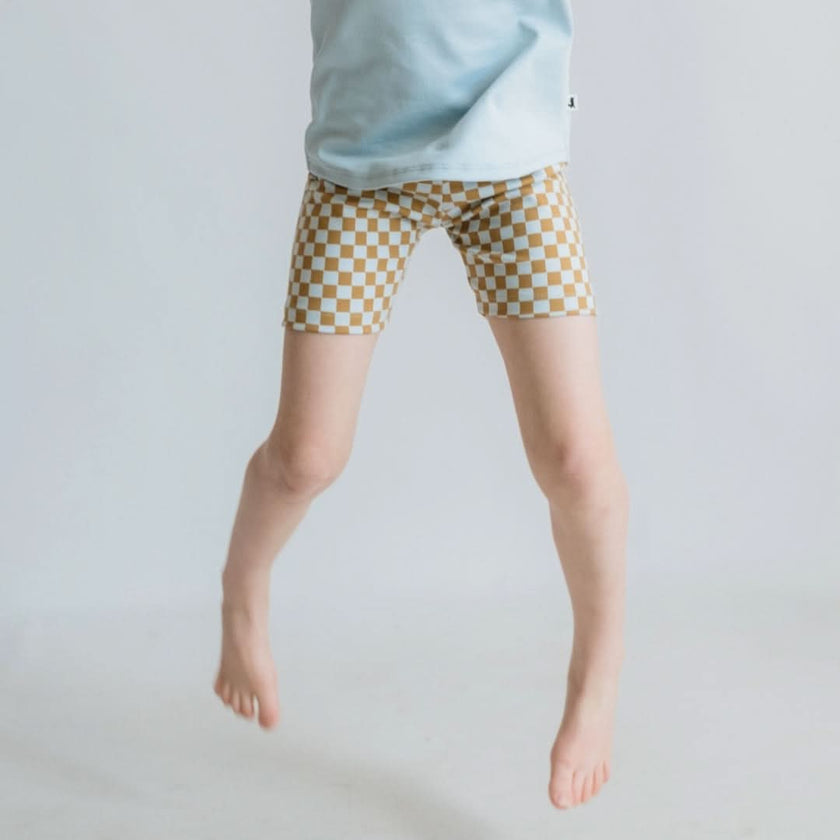 Kids' Bamboo Bike Shorts | Blue Checkers