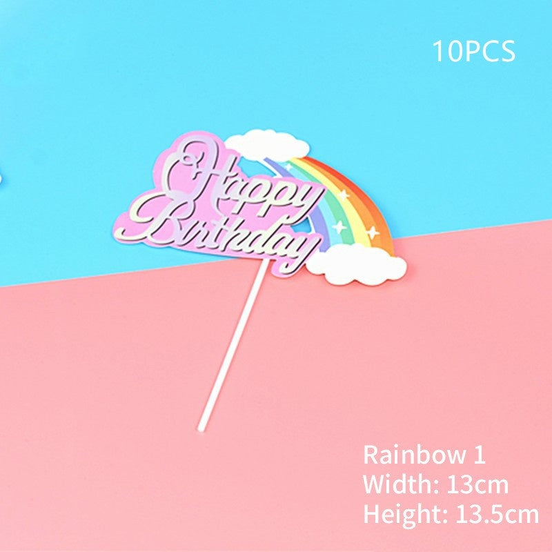 Birthday Cake Decoration Inserts – Rainbow & Balloon Baking Toppers (10 PCS)