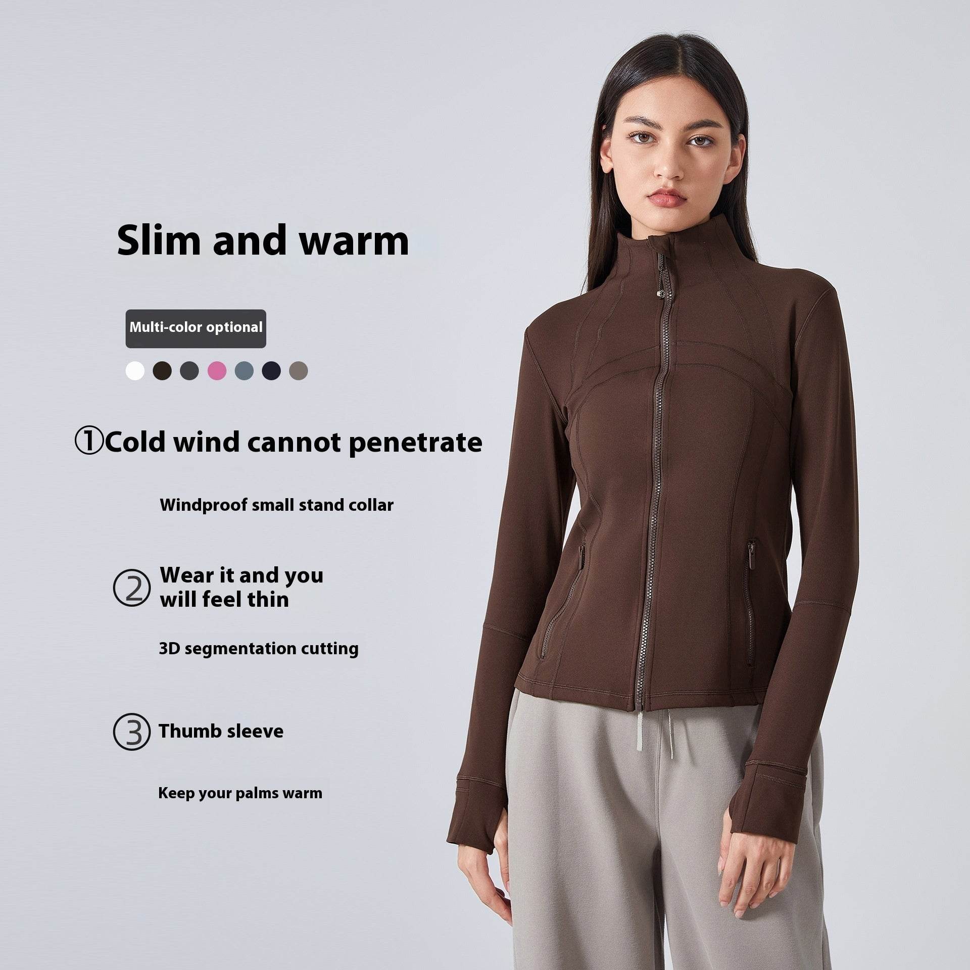 Long Sleeve Workout Tops for Women Halter Neck Zip Up gym top