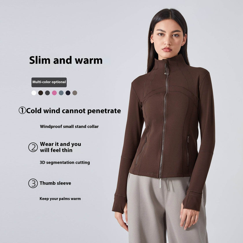 Long Sleeve Workout Tops for Women Halter Neck Zip Up gym top