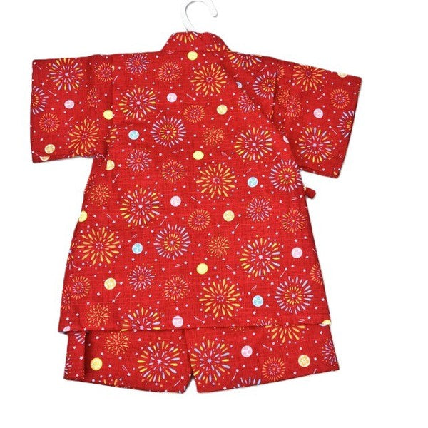 [Pre-Order] Made in Japan Jinbei Set: Fireworks Pattern 2-Piece Set (Tsumugi Cotton) (Save 50% in January)