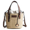 Women's bag hand-woven contrast color bucket straw bag cylinder handbag diagonal shoulder beach bag