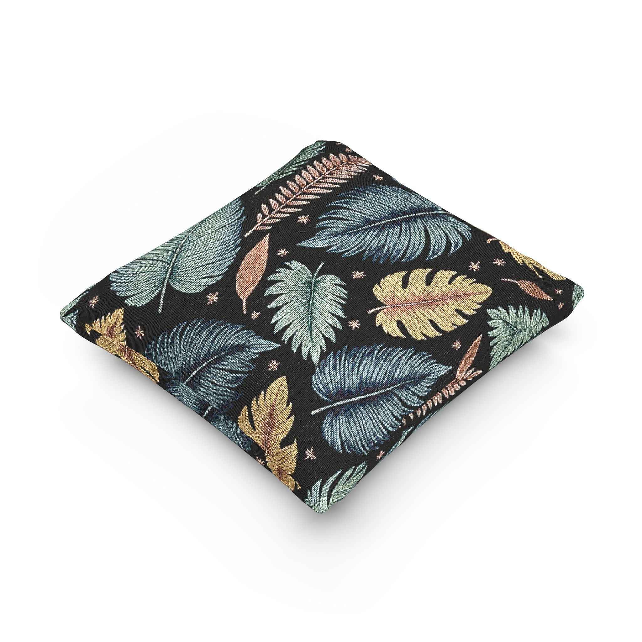 Autumn Leaves Woven Pillow | Multicolor Leaf Pattern, Textured Cushion