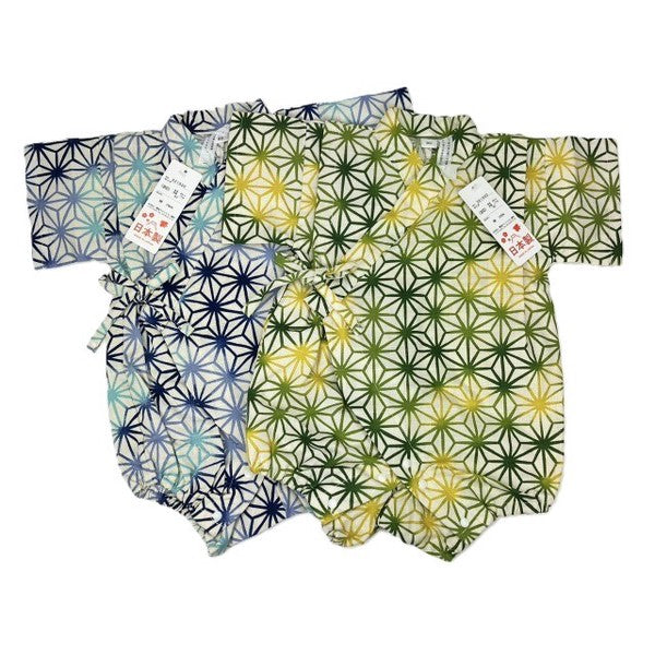 [Pre-Order] Made in Japan Jinbei Romper: Hemp Leaf Pattern (Tsumugi Cotton) (Save 50% in January)