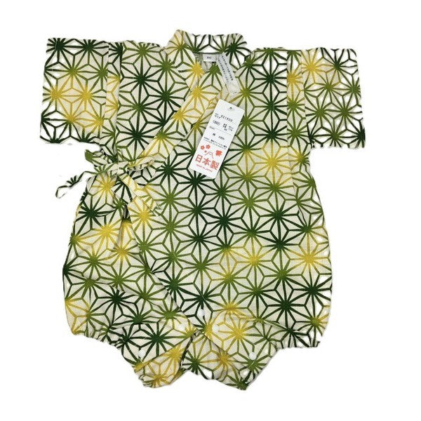 [Pre-Order] Made in Japan Jinbei Romper: Hemp Leaf Pattern (Tsumugi Cotton) (Save 50% in January)