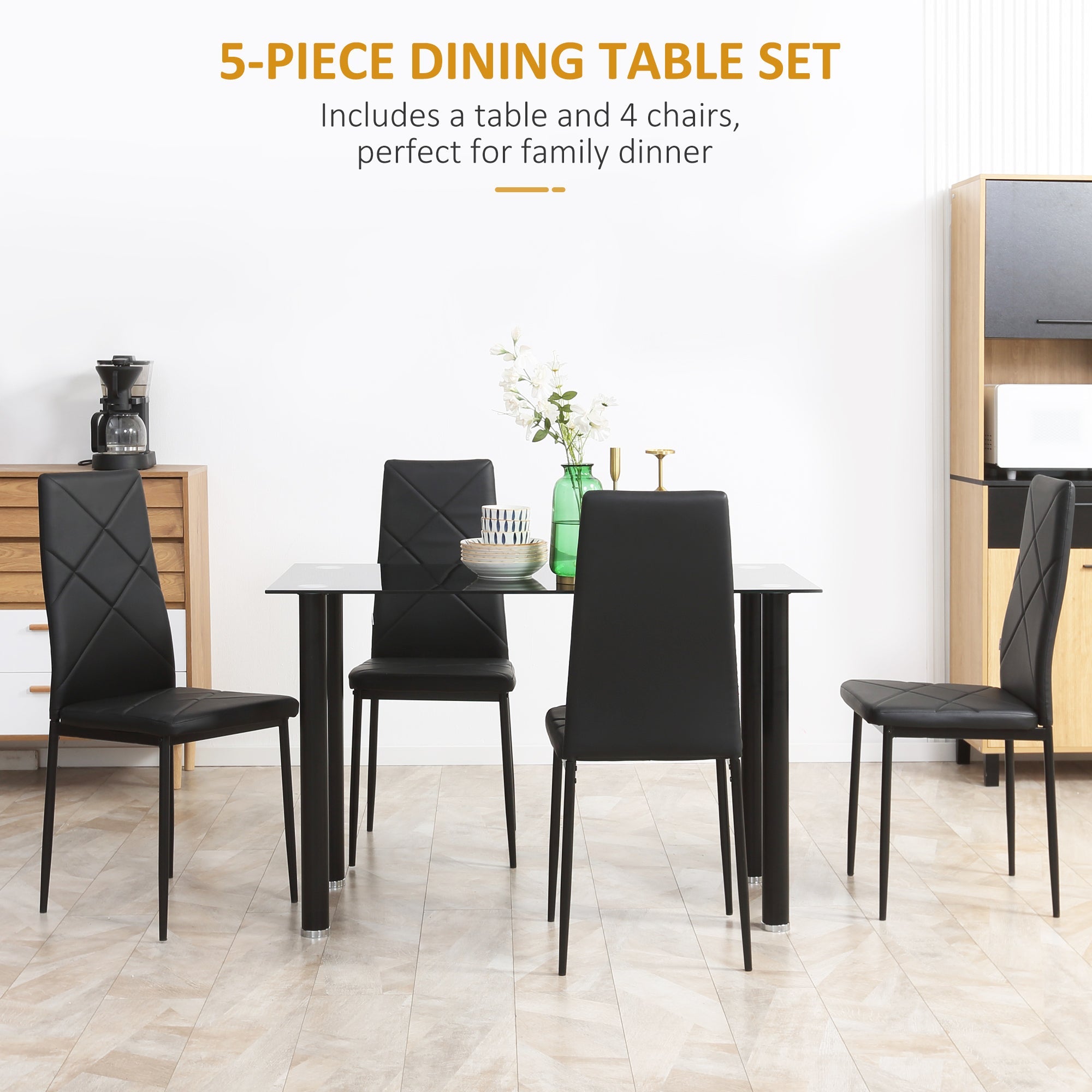 Adam Modern Space-Saving Dining Set for 4-Black