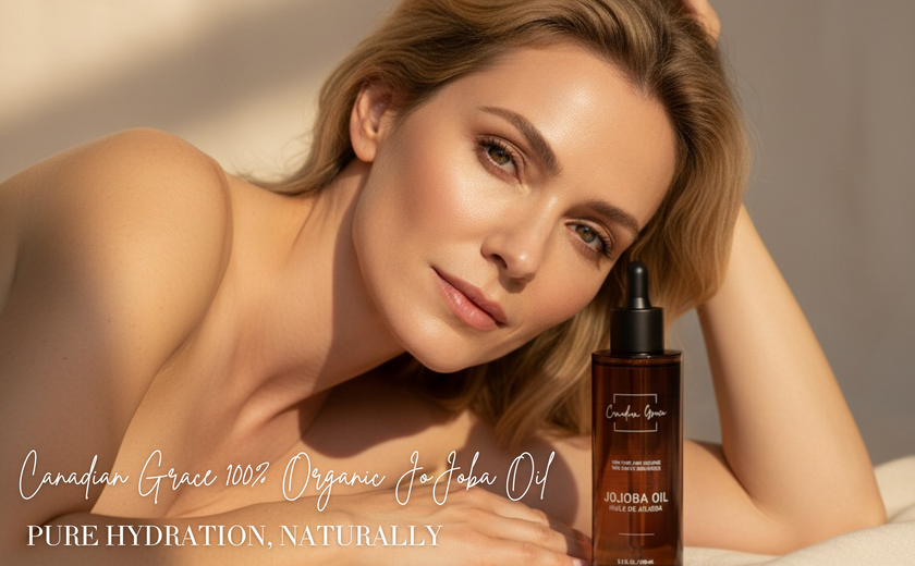 Huile de Jojoba 100% Bio Canadian Grace – Pressée à froid, pure et de première qualité pour une hydratation de la peau et des cheveux plus sains et plus volumineux.