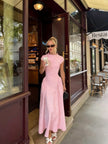 Retro Printed High Waist Maxi Dress – Sleeveless Crew Neck Floor-Length Dress for Women