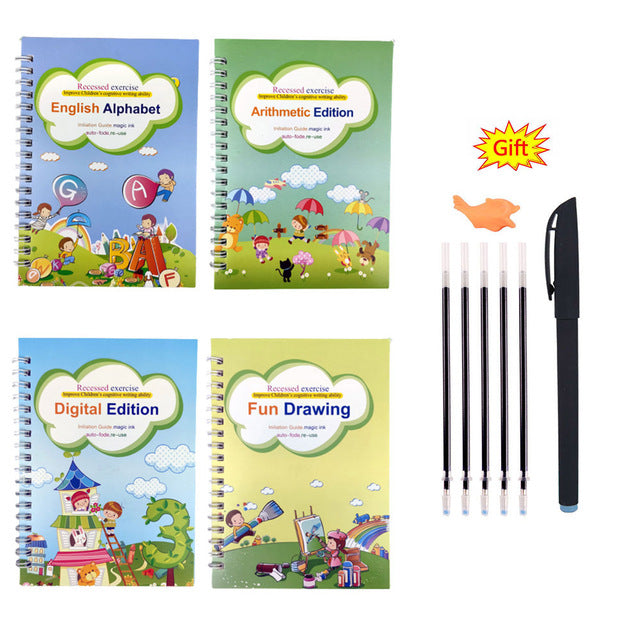 Children's English Calligraphy Copybook Set – Writing Practice Books & Pen (4 Styles)