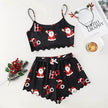 Christmas European And American Thin Pajamas Women's Sleeveless Shorts Milk Silk Simple Casual Two-piece Suit Homewear