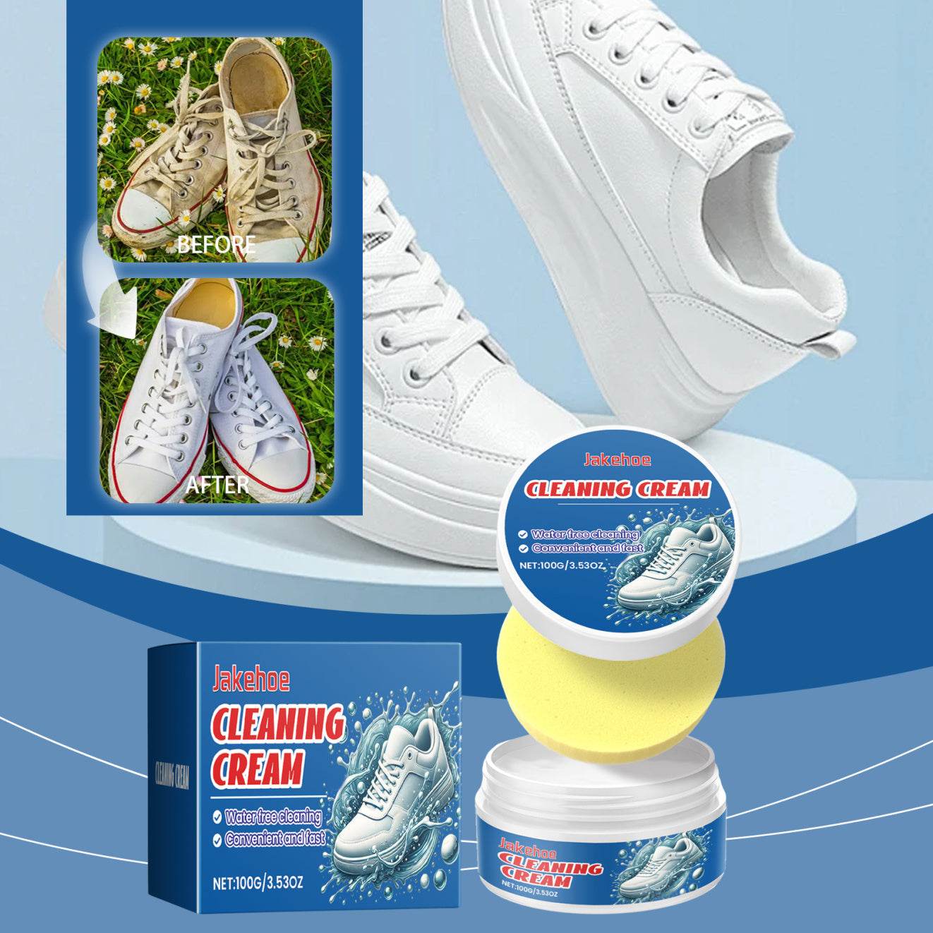 Jakehoe White Shoes Cleaning Balm Water-free Washing Brightening Stain remover