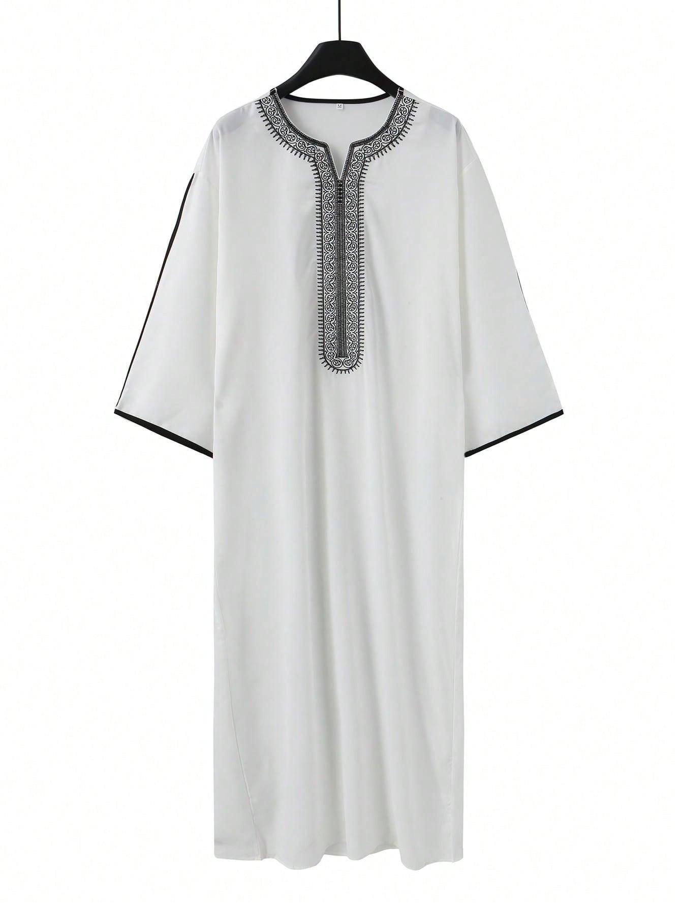 Traditional Arab Thobe for Men, Muslim Long Robe Middle Eastern Style