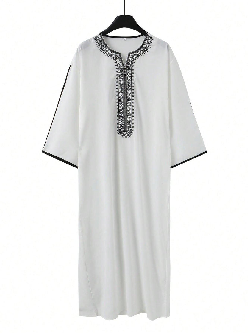 Traditional Arab Thobe for Men, Muslim Long Robe Middle Eastern Style