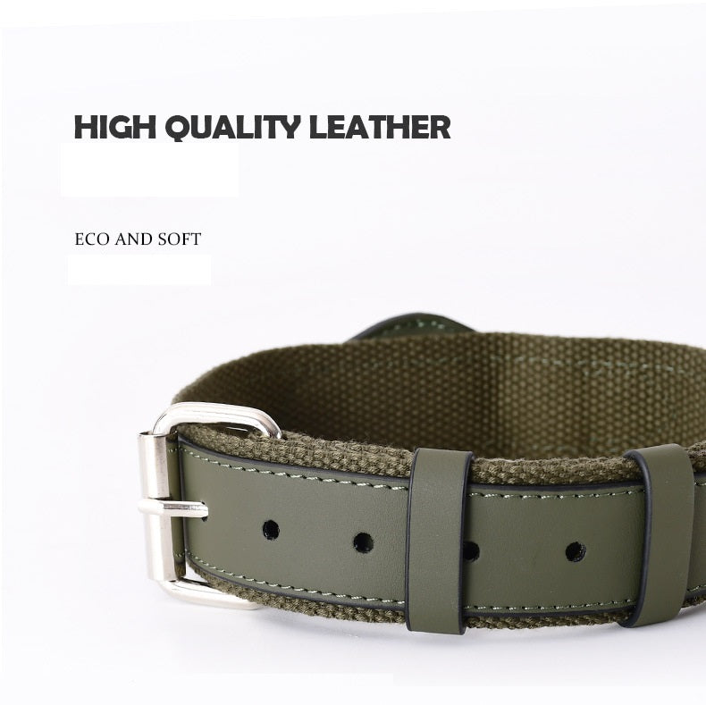 AirTag Dog Collar with Holder – Adjustable Leather & Canvas Pet Collar for Medium & Large Dogs
